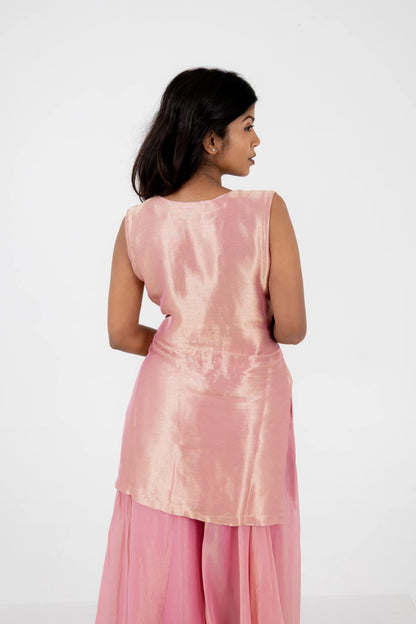 Blush Pink Embroidered Kurta Set with Wine Dupatta