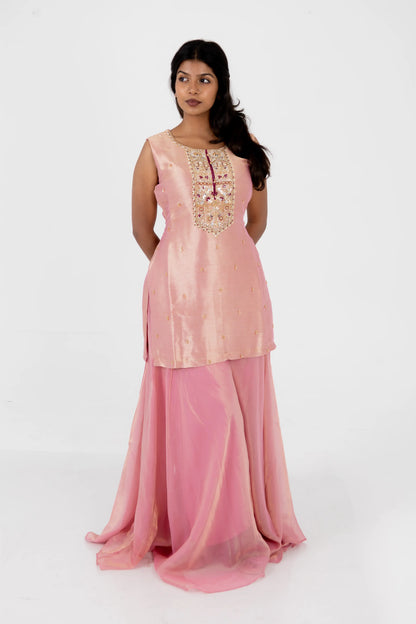 Blush Pink Embroidered Kurta Set with Wine Dupatta