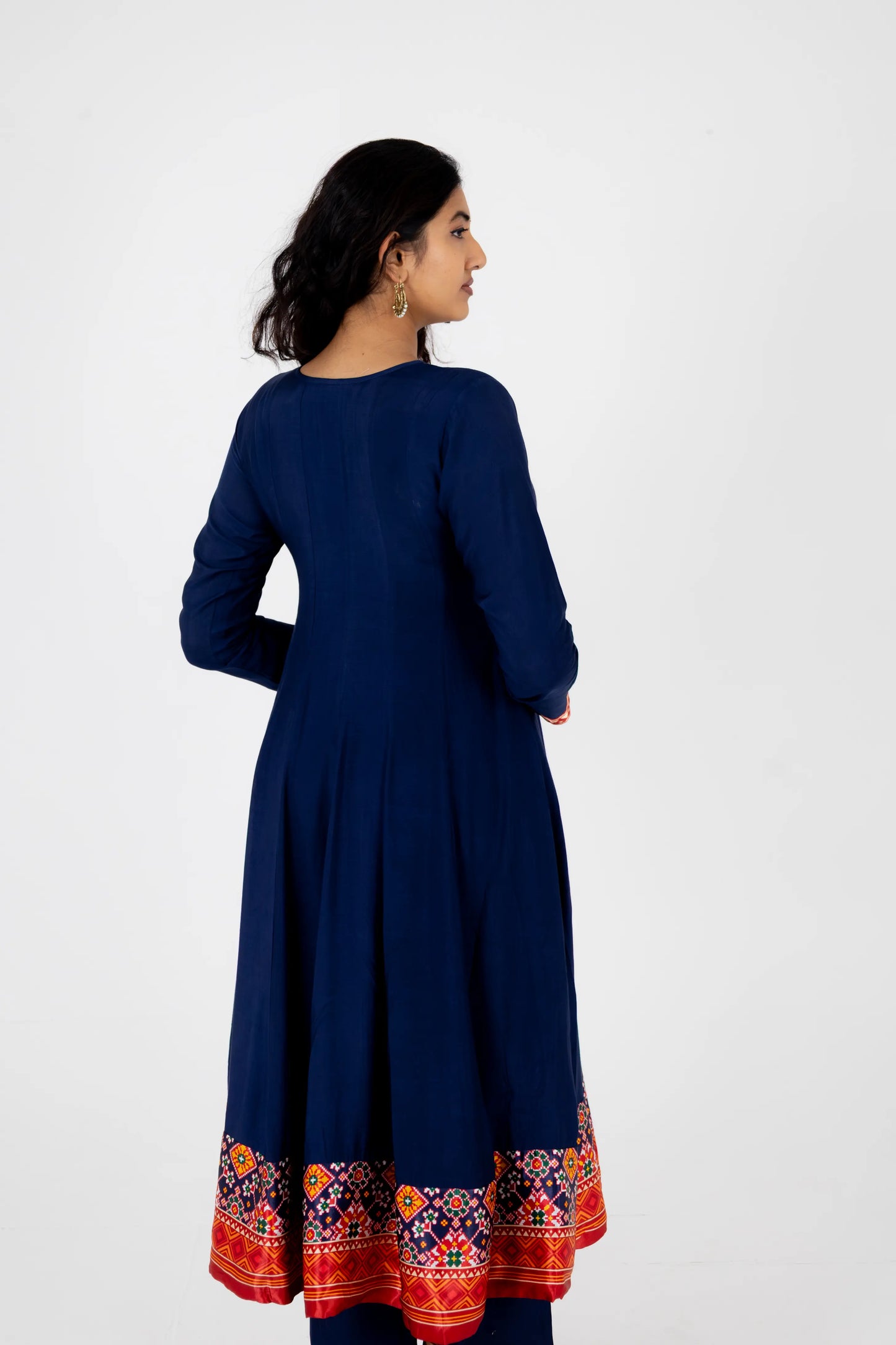 Navy Blue Printed Kurta Set with Vibrant Bandhani Dupatta