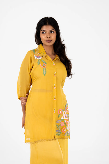 Mustard Yellow Embroidered Co-ord Set with Floral Detailing