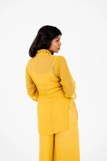 Mustard Yellow Embroidered Co-ord Set with Floral Detailing