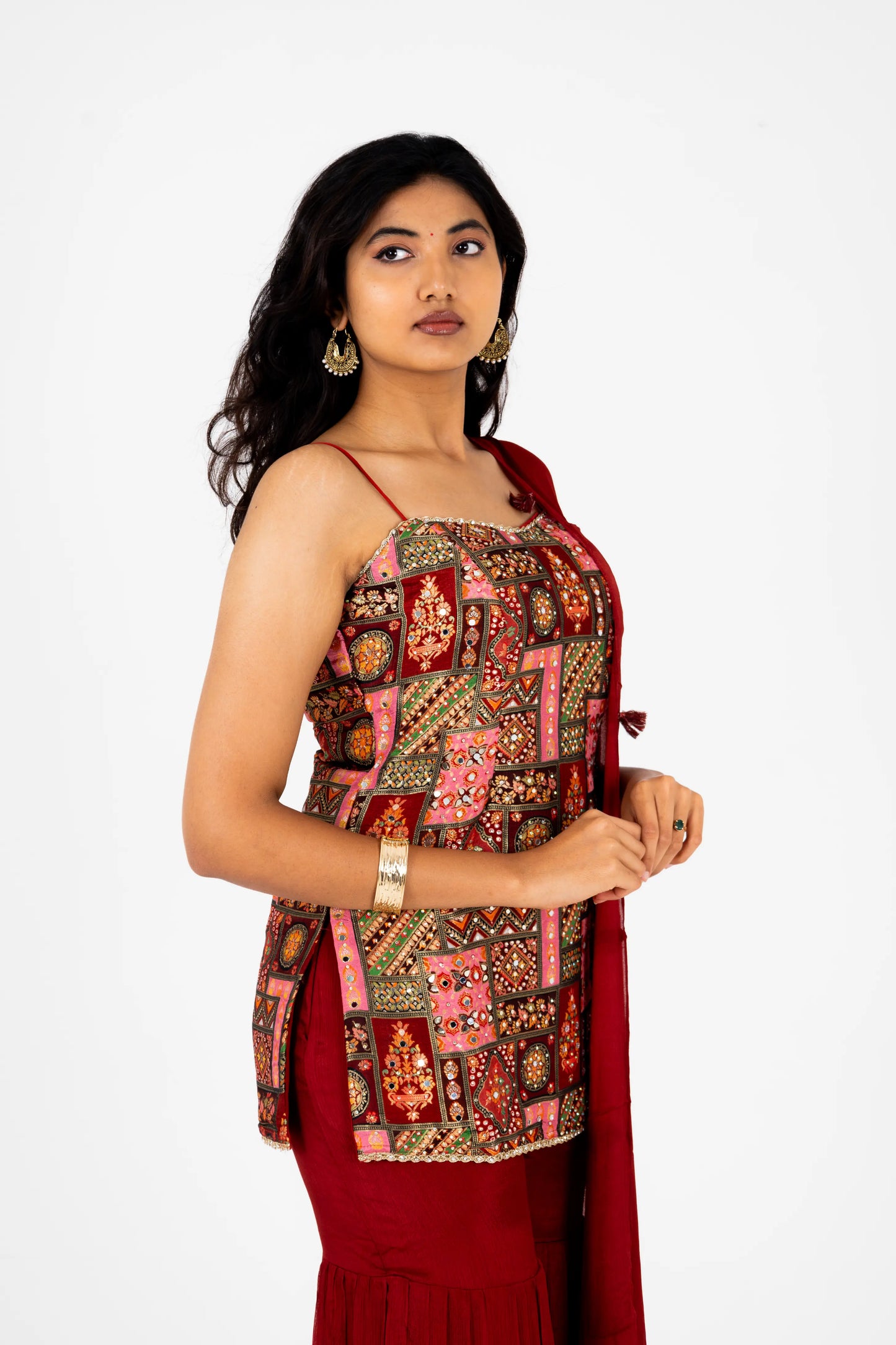 Maroon Printed Sharara Set with Dupatta