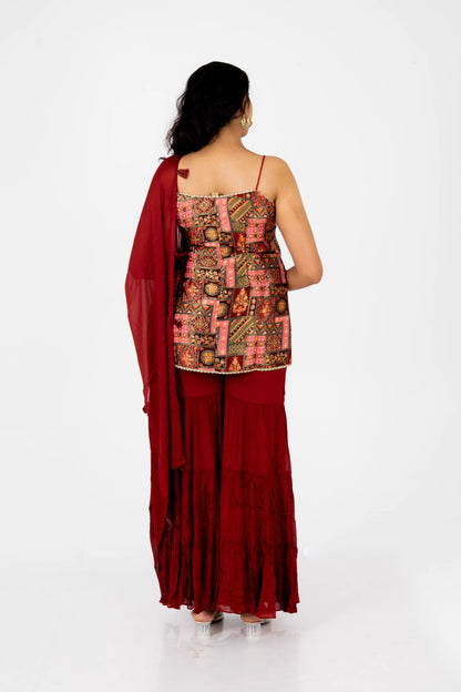 Maroon Printed Sharara Set with Dupatta