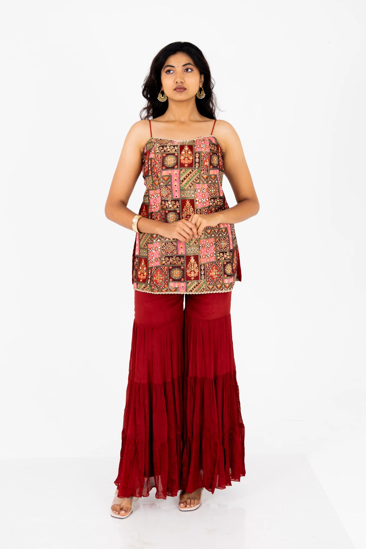 Maroon Printed Sharara Set with Dupatta