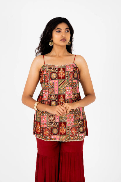 Maroon Printed Sharara Set with Dupatta
