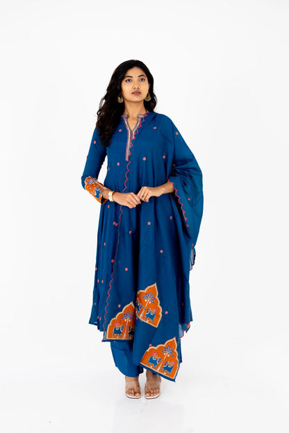 Royal Blue Handcrafted Mirror Work Anarkali Set