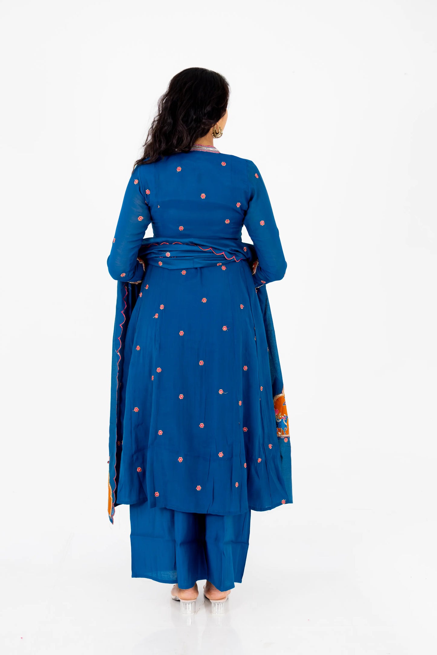 Royal Blue Handcrafted Mirror Work Anarkali Set