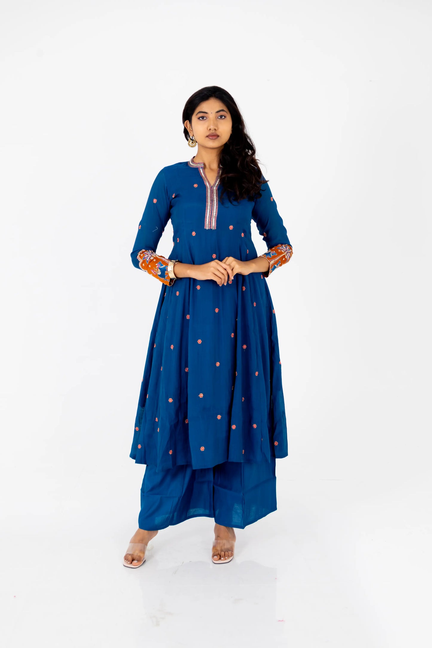 Royal Blue Handcrafted Mirror Work Anarkali Set