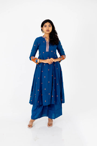 Royal Blue Handcrafted Mirror Work Anarkali Set