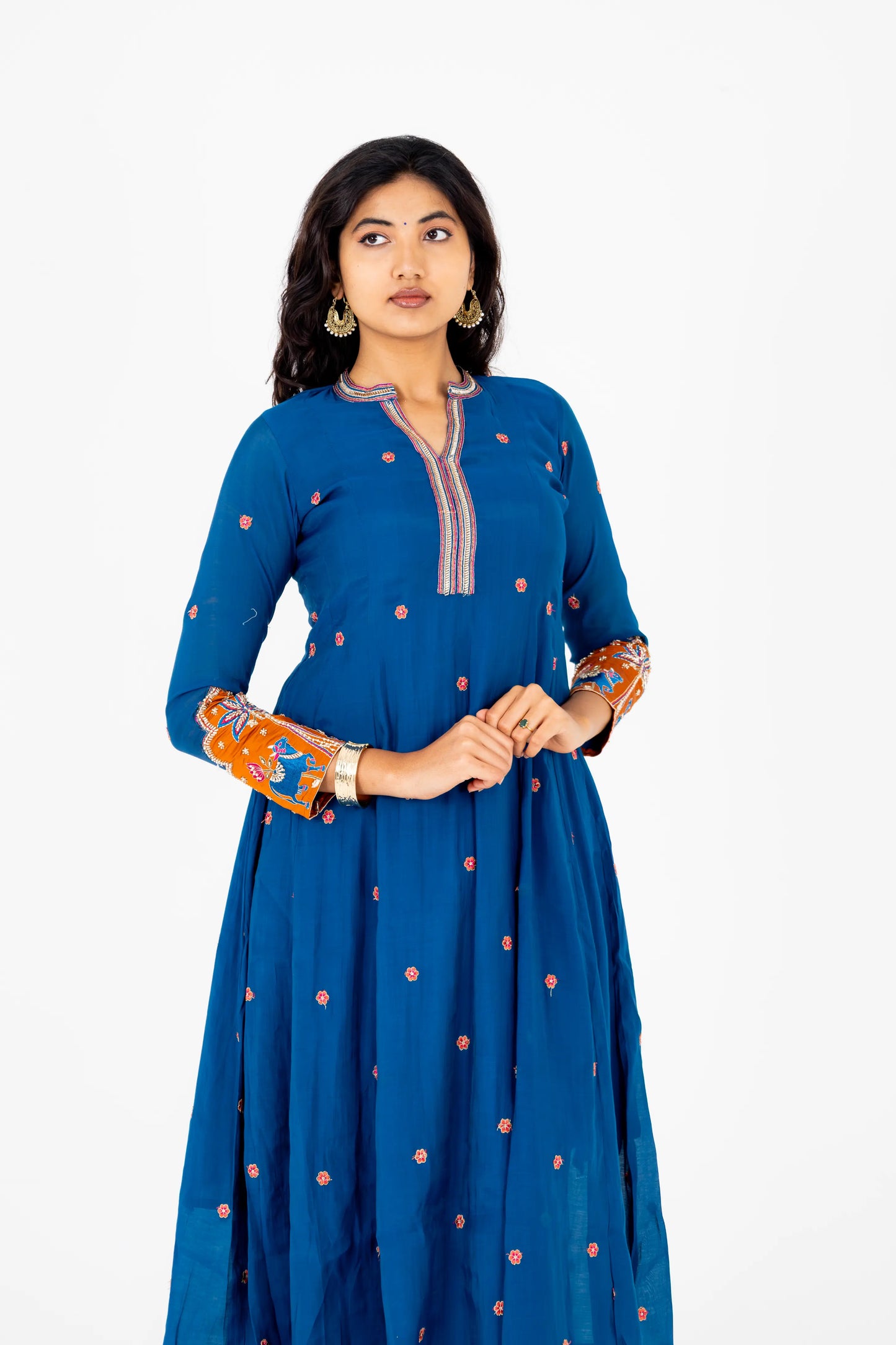 Royal Blue Handcrafted Mirror Work Anarkali Set