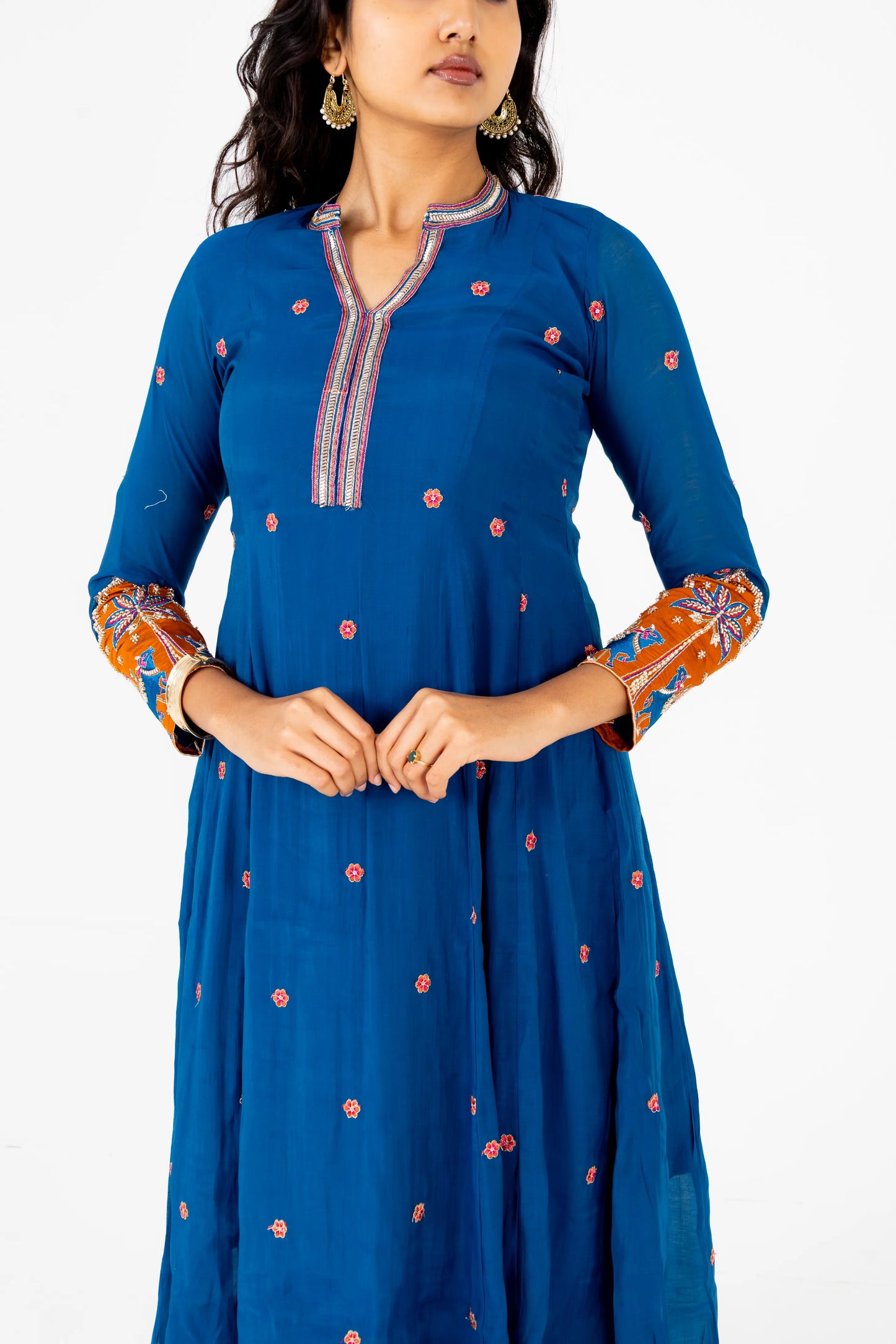 Royal Blue Handcrafted Mirror Work Anarkali Set
