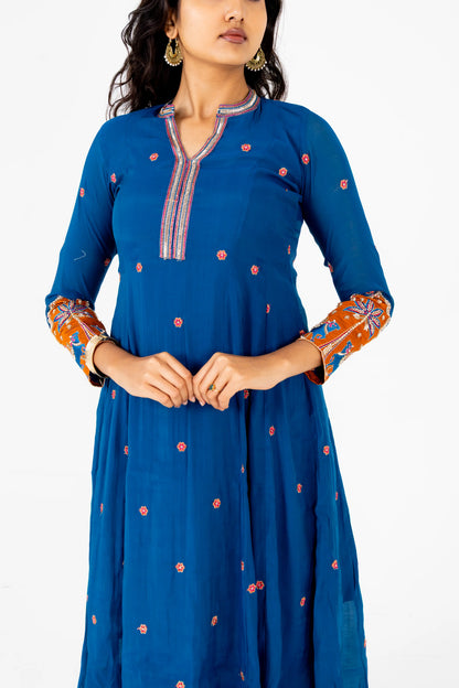 Royal Blue Handcrafted Mirror Work Anarkali Set