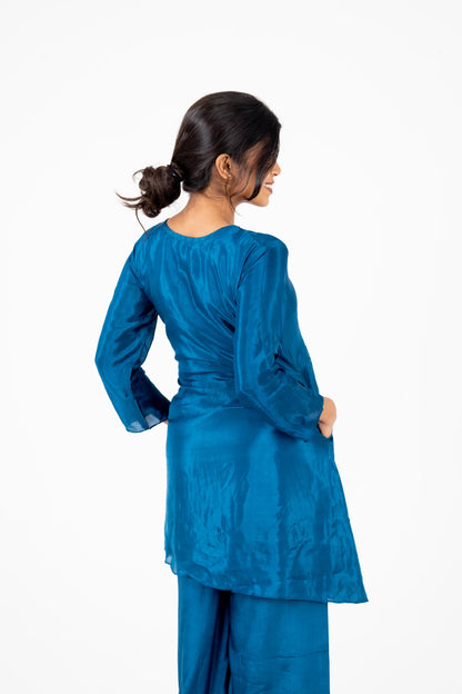 Teal Blue Floral Embroidered Kurta Set