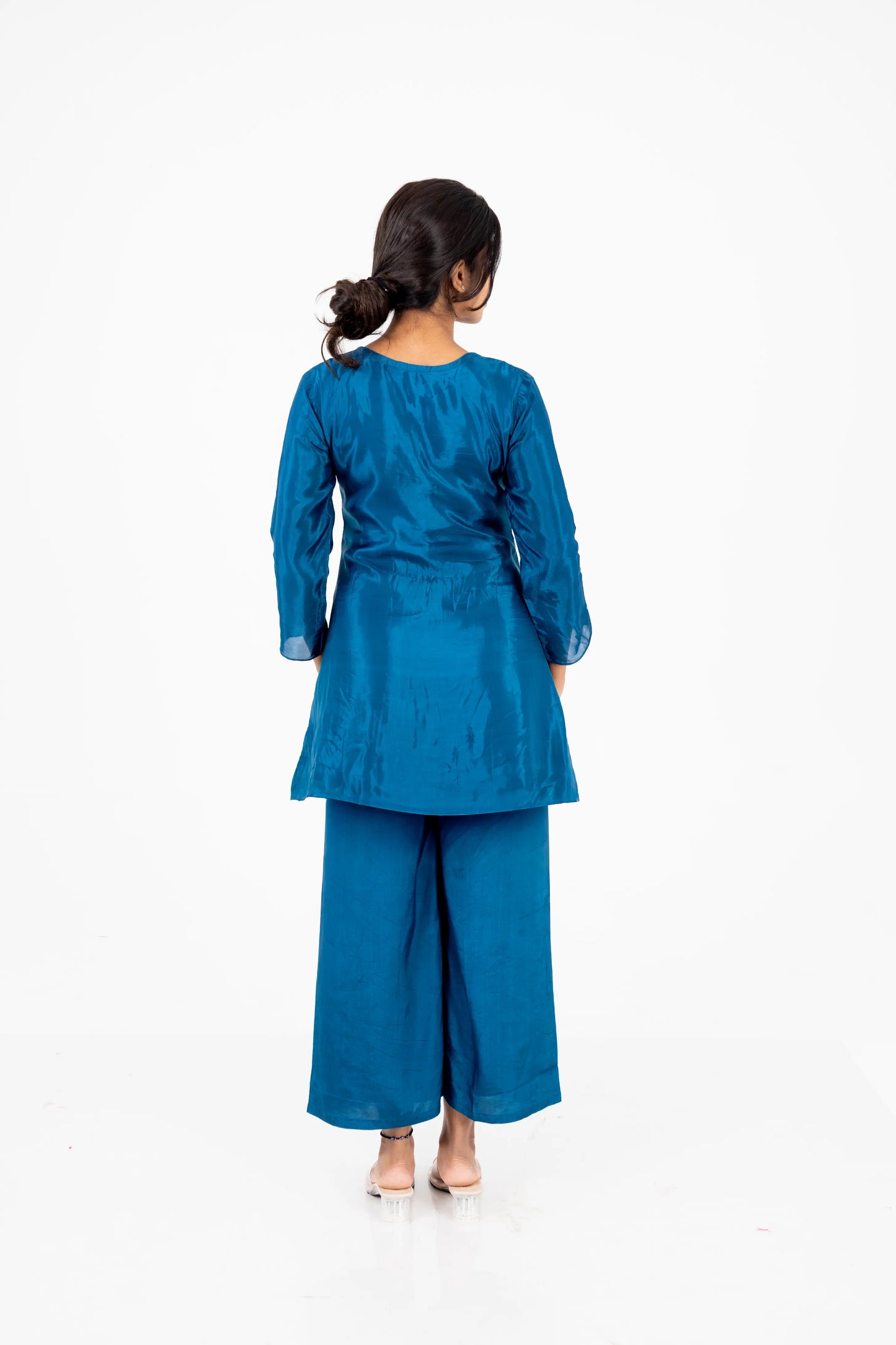 Teal Blue Floral Embroidered Kurta Set