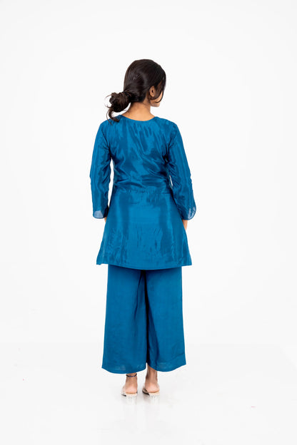 Teal Blue Floral Embroidered Kurta Set