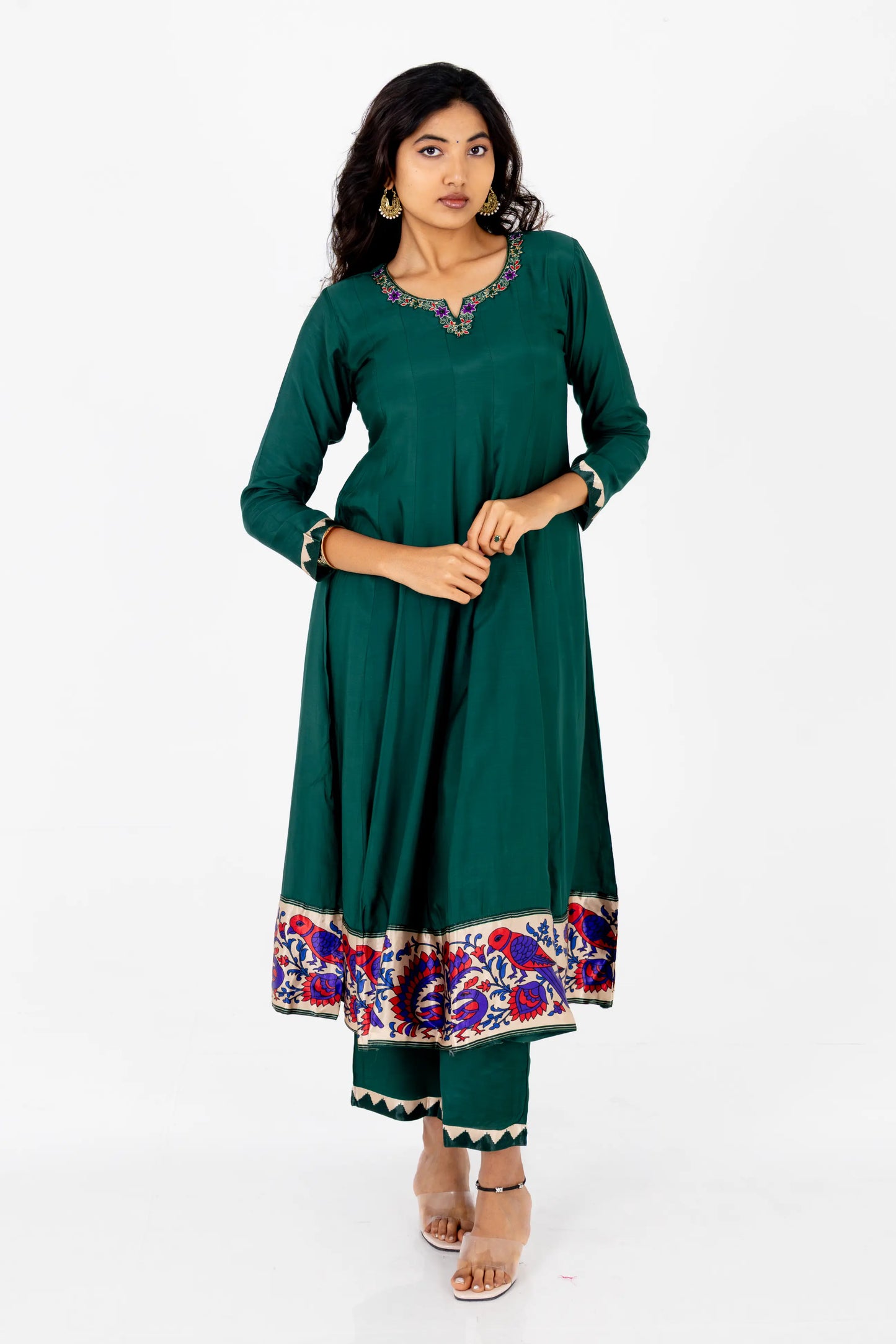 Emerald Green Embroidered Silk Suit Set with Banarasi Dupatta