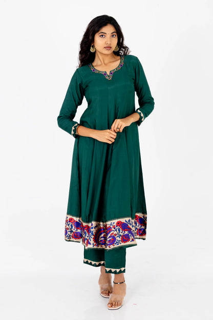 Emerald Green Embroidered Silk Suit Set with Banarasi Dupatta