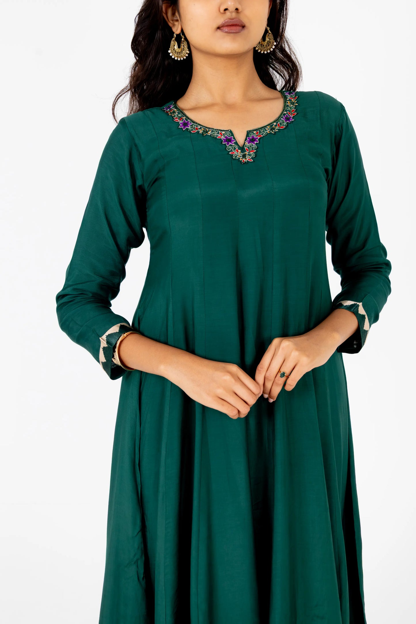 Emerald Green Embroidered Silk Suit Set with Banarasi Dupatta