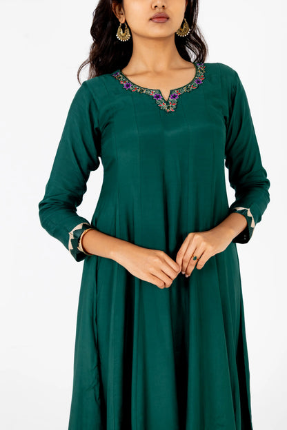 Emerald Green Embroidered Silk Suit Set with Banarasi Dupatta