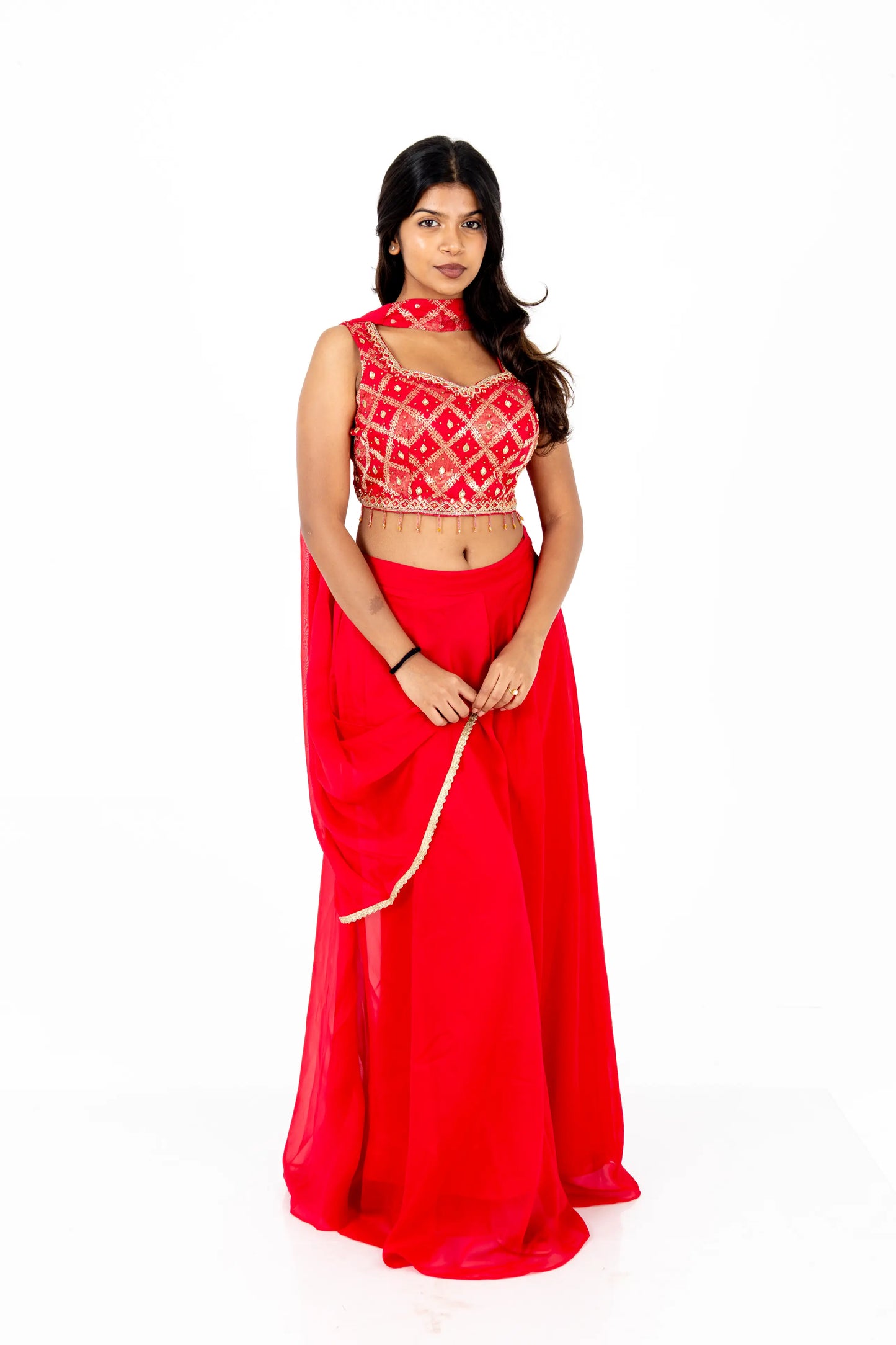 Crimson Mirror-Embroidered Lehenga Set