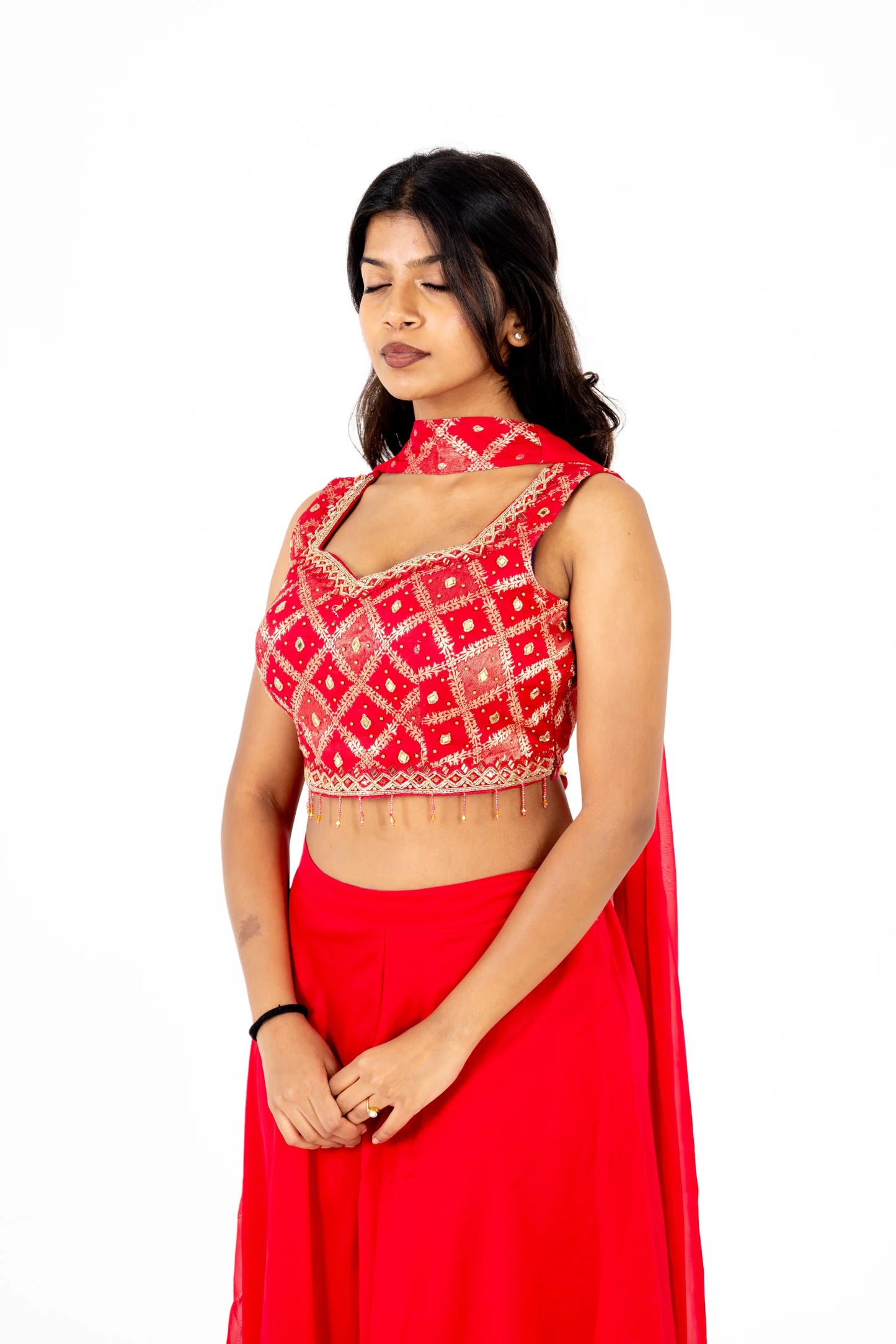 Crimson Mirror-Embroidered Lehenga Set