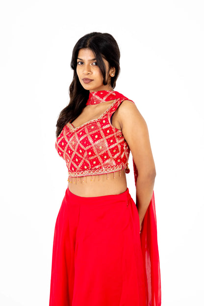 Crimson Mirror-Embroidered Lehenga Set