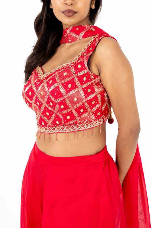 Crimson Mirror-Embroidered Lehenga Set