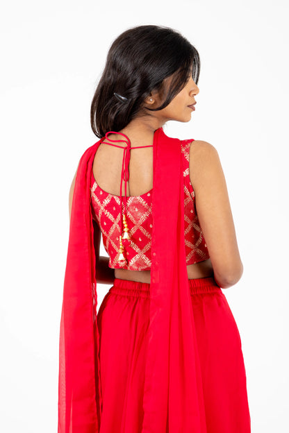 Crimson Mirror-Embroidered Lehenga Set