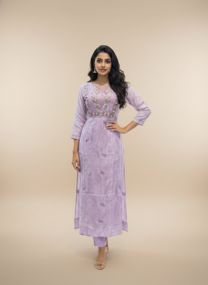 Lilac Whisper Embroidered Straight Kurta Set