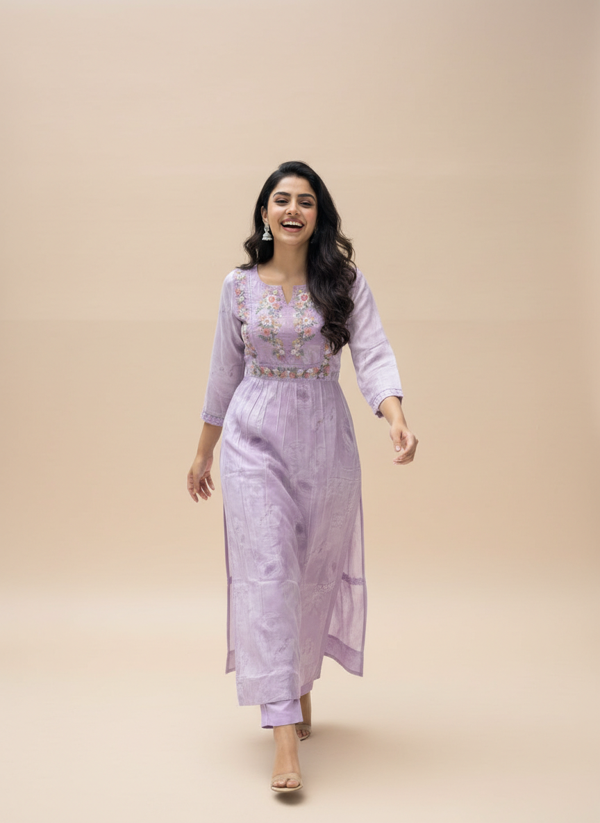 Lilac Whisper Embroidered Straight Kurta Set