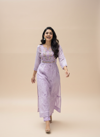 Lilac Whisper Embroidered Straight Kurta Set
