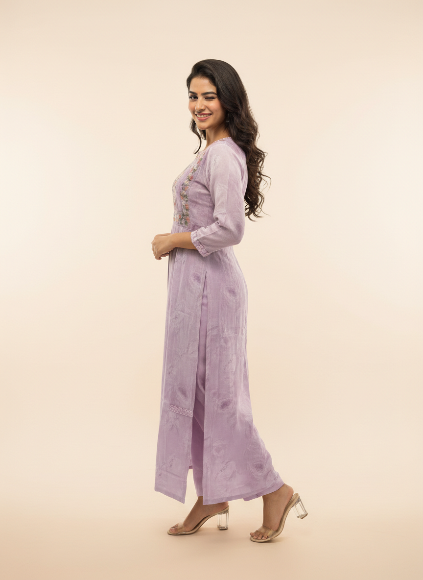 Lilac Whisper Embroidered Straight Kurta Set