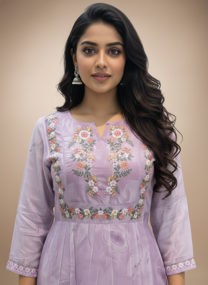 Lilac Whisper Embroidered Straight Kurta Set