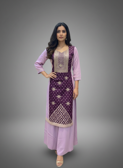 Royal Amethyst Embroidered Kurta Set with Ombre Dupatta