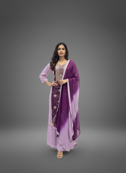 Royal Amethyst Embroidered Kurta Set with Ombre Dupatta