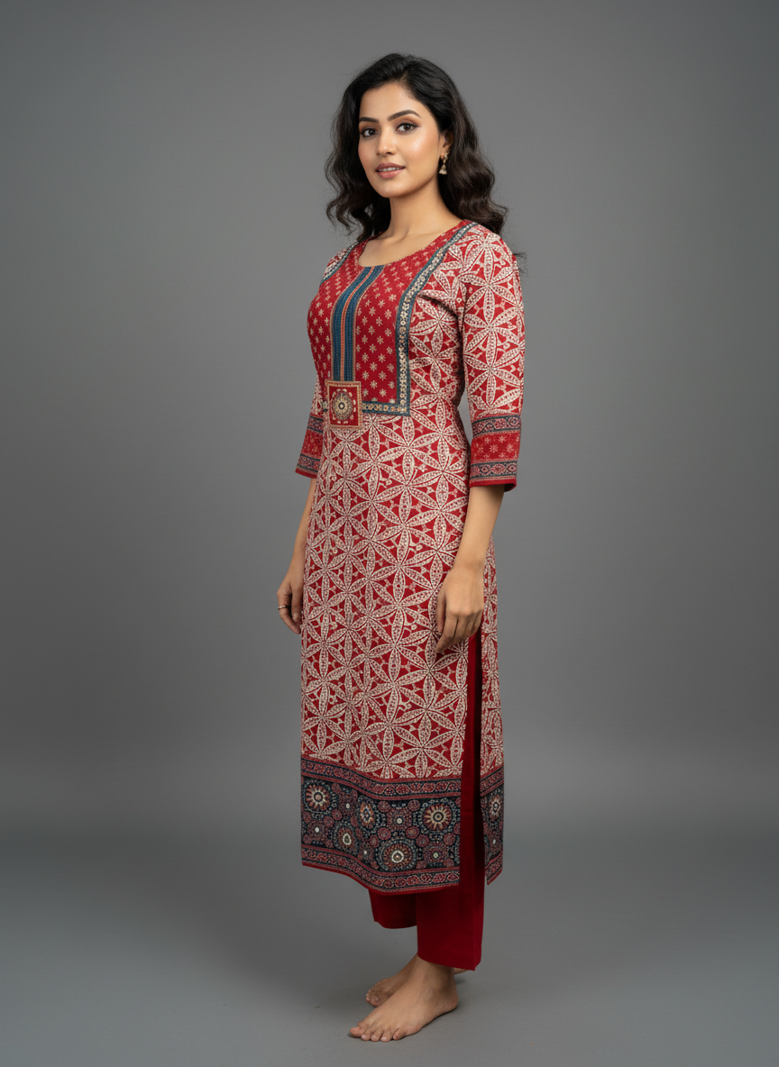 Crimson Heritage Printed Kurta Set with Statement Dupatta