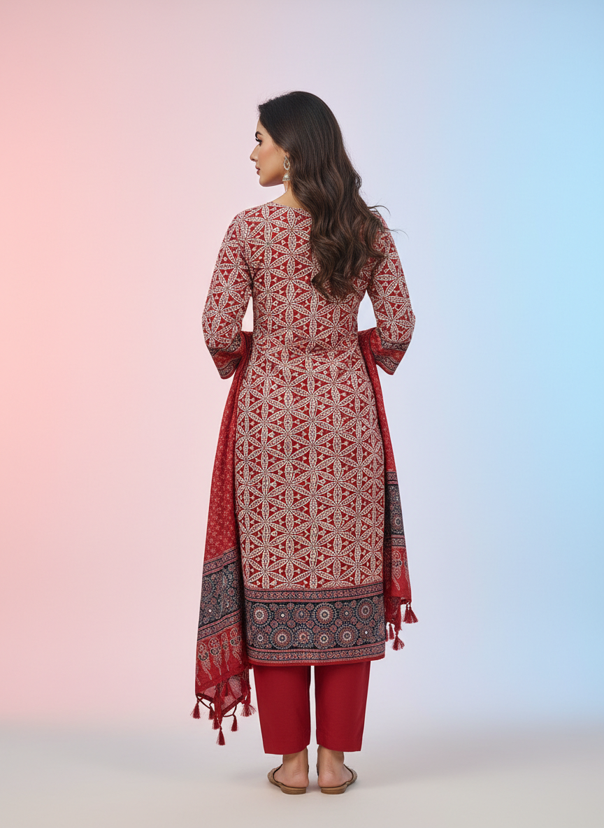 Crimson Heritage Printed Kurta Set with Statement Dupatta