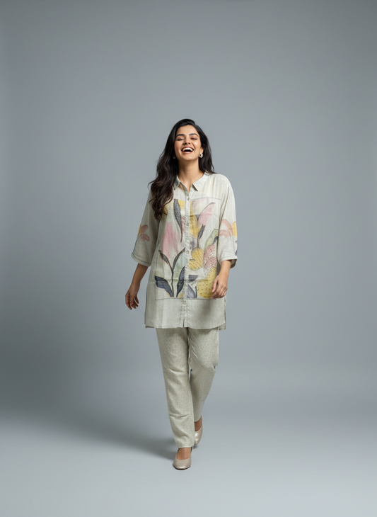 Ivory Bloom Hand-Painted Kurta Set