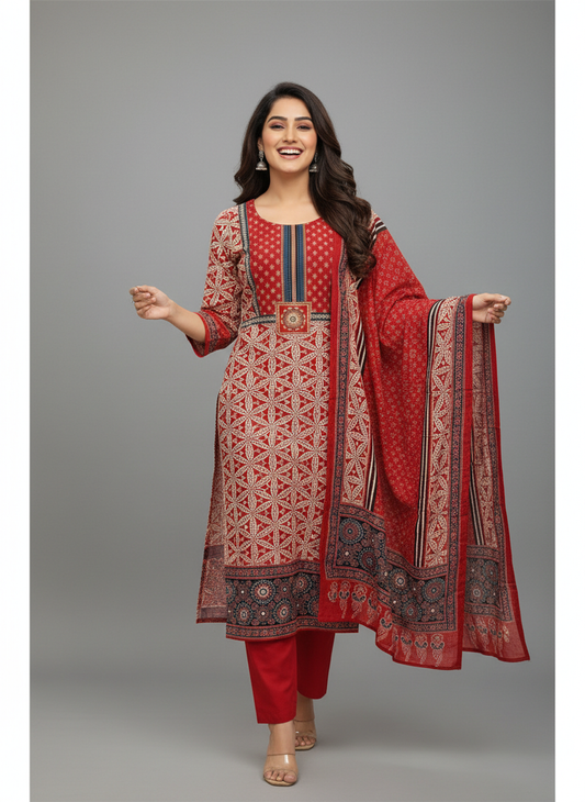 Crimson Heritage Printed Kurta Set with Statement Dupatta