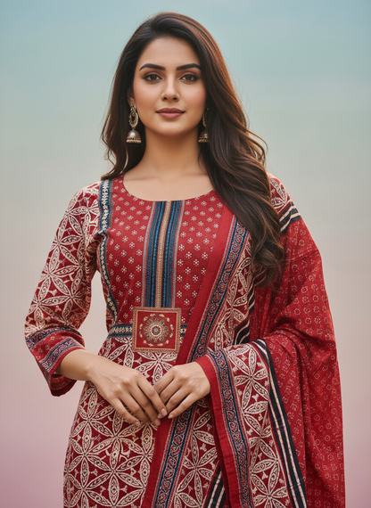 Crimson Heritage Printed Kurta Set with Statement Dupatta