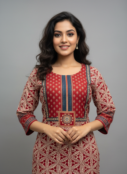 Crimson Heritage Printed Kurta Set with Statement Dupatta